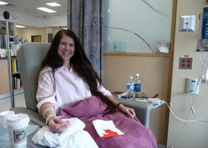 Excited and nervous at my first chemo treatment, ready to kill all the bad cells!